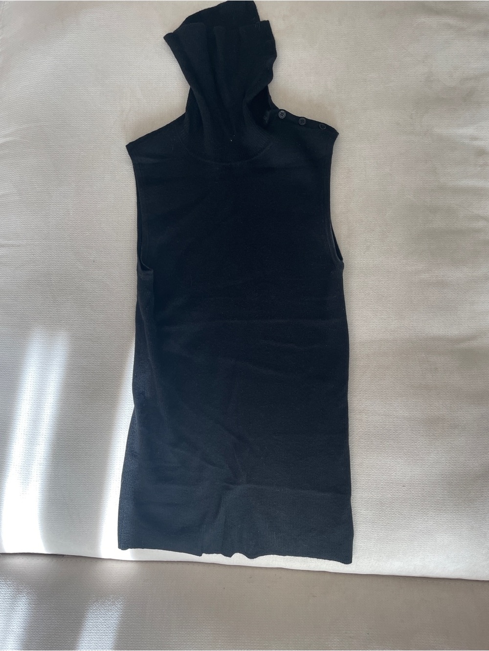 Theory Black Sleeveless Turtleneck Shell with Shoulder Buttons